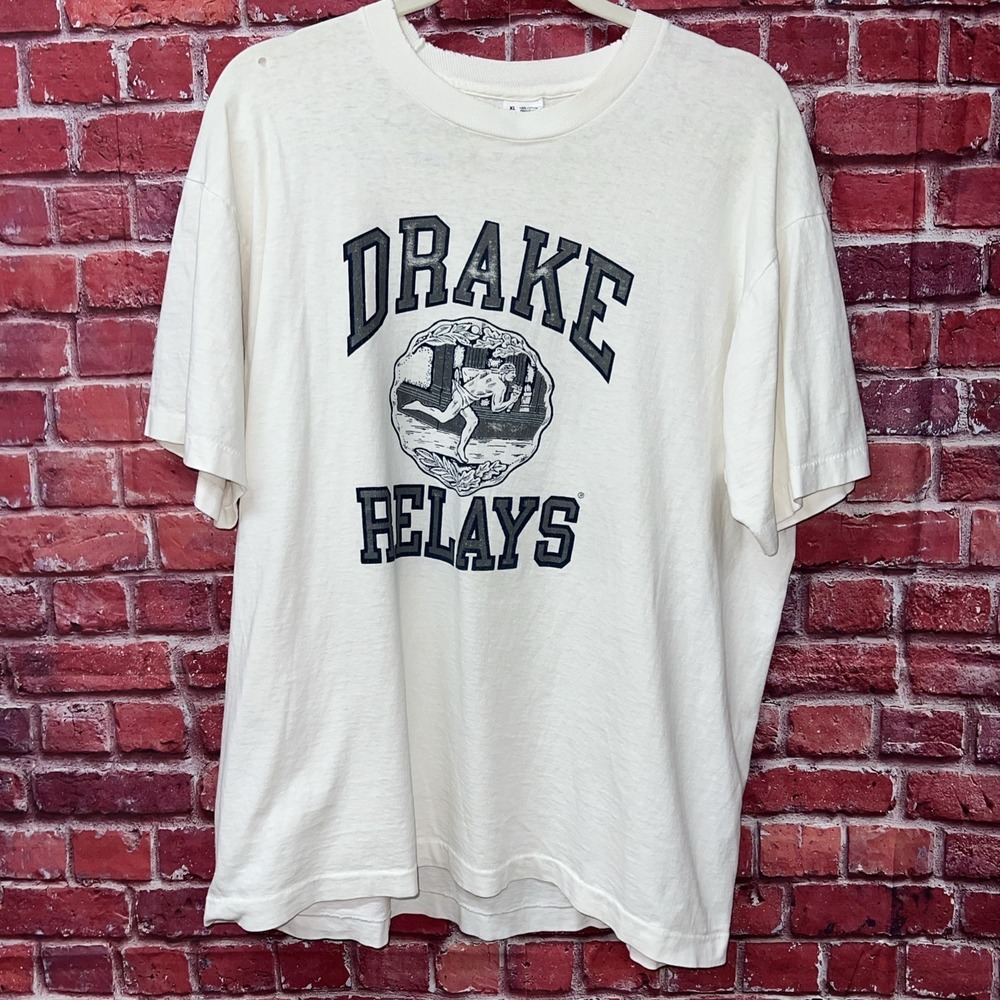 Vintage Drake Relays T Shirt XL Cotton Graphic 90s Single Stitch Distressed